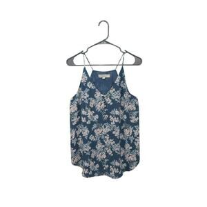 Loft Womens Blue Floral Sleeveless Tank Blouse Lined Size Medium Front Buttons